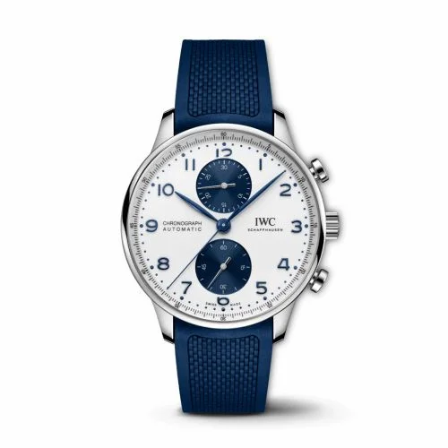 IWC Portugieser Chronograph Stainless Steel / Silver - Blue / Rubber IW3716-20 (IW371620)